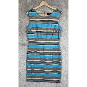 The Limited Dress Womens 8 Blue Tan Stripe Linen Blend Sleeveless Zip- 8080